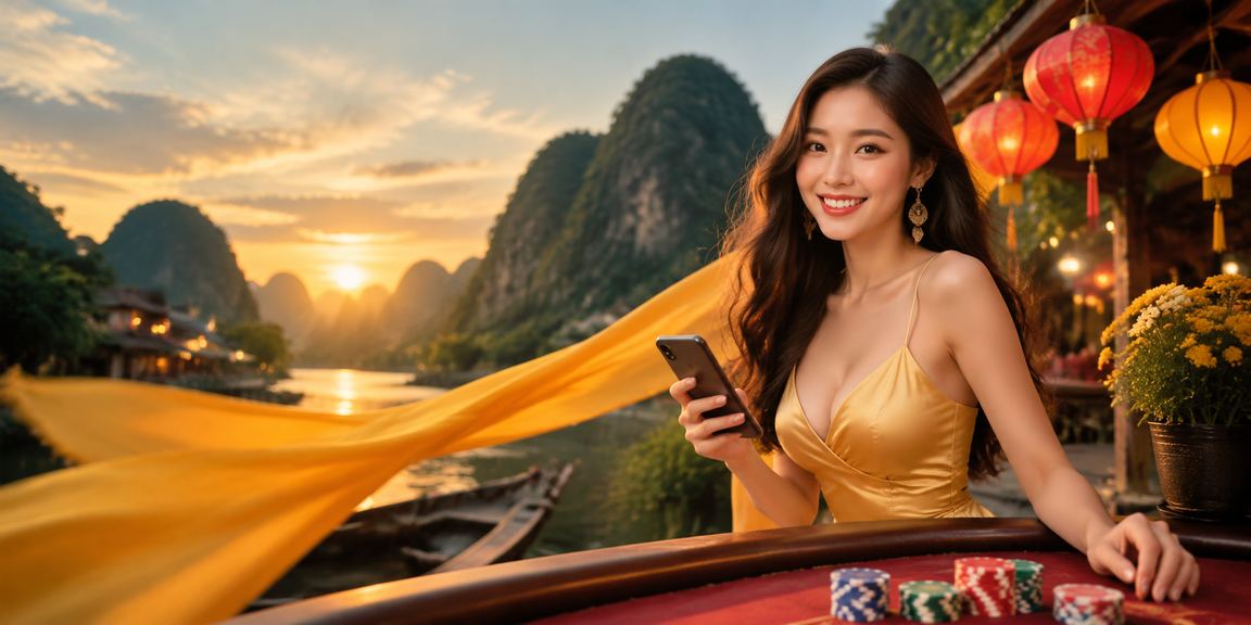 Phố Hội An về đêm gợi cảnh xem xổ số trên điện thoại